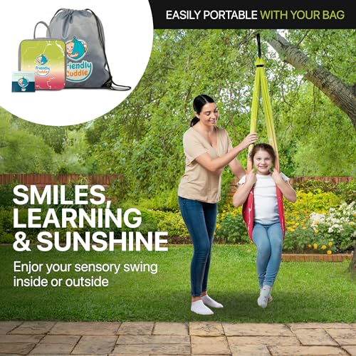Image of Indoor Sensory Swing for Kids or Outdoor - Holds 300lbs, Double-Layer, & 360 Swivel, Calming Compression Therapy Swing Hammock for Kids & Adults with All Hardware - Sensory-Motor Toys & Gifts