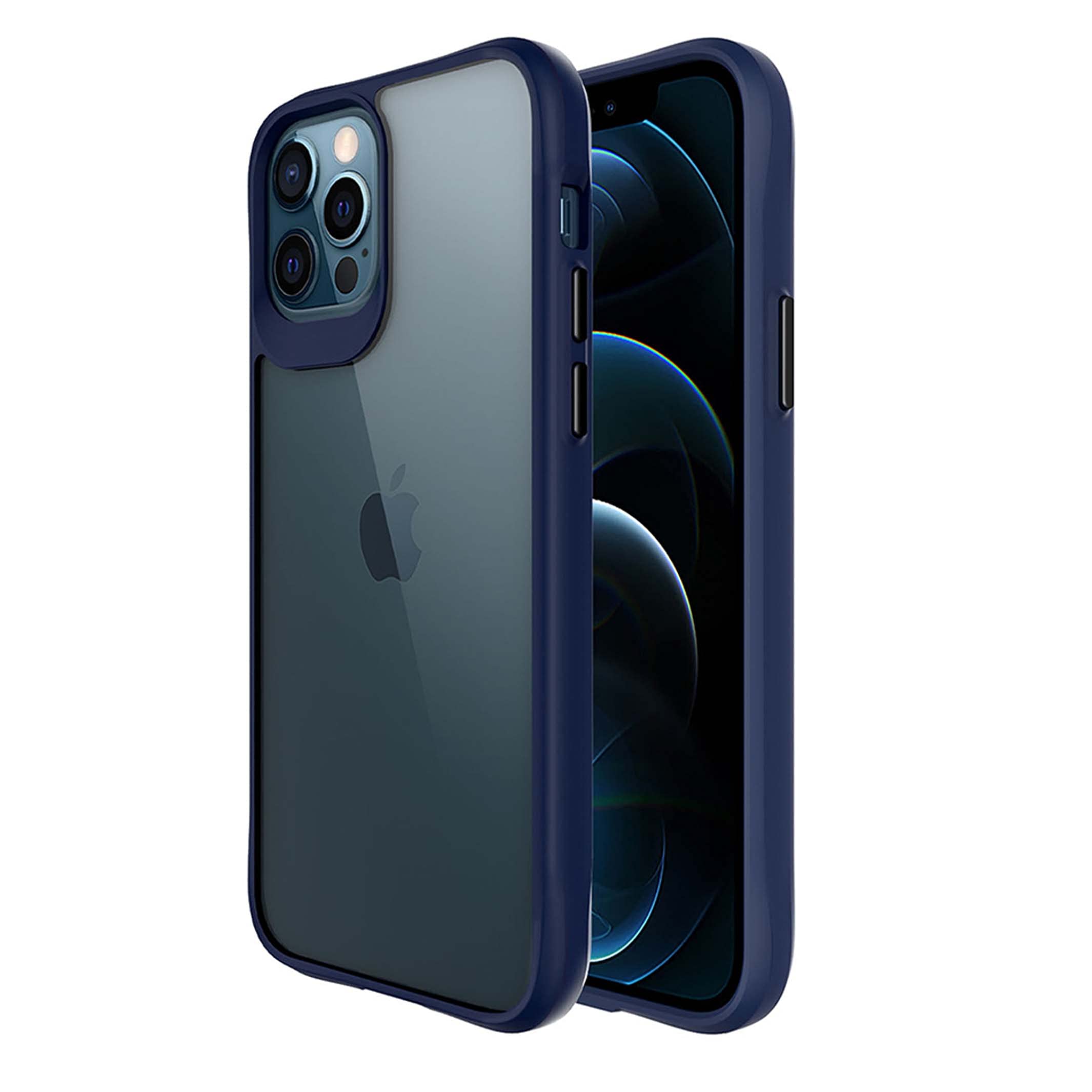 Stuffcool Aktion Clear Hard Back Case Cover with Clear Back and Coloured Soft Frame for Apple iPhone 13 Pro (Navy)