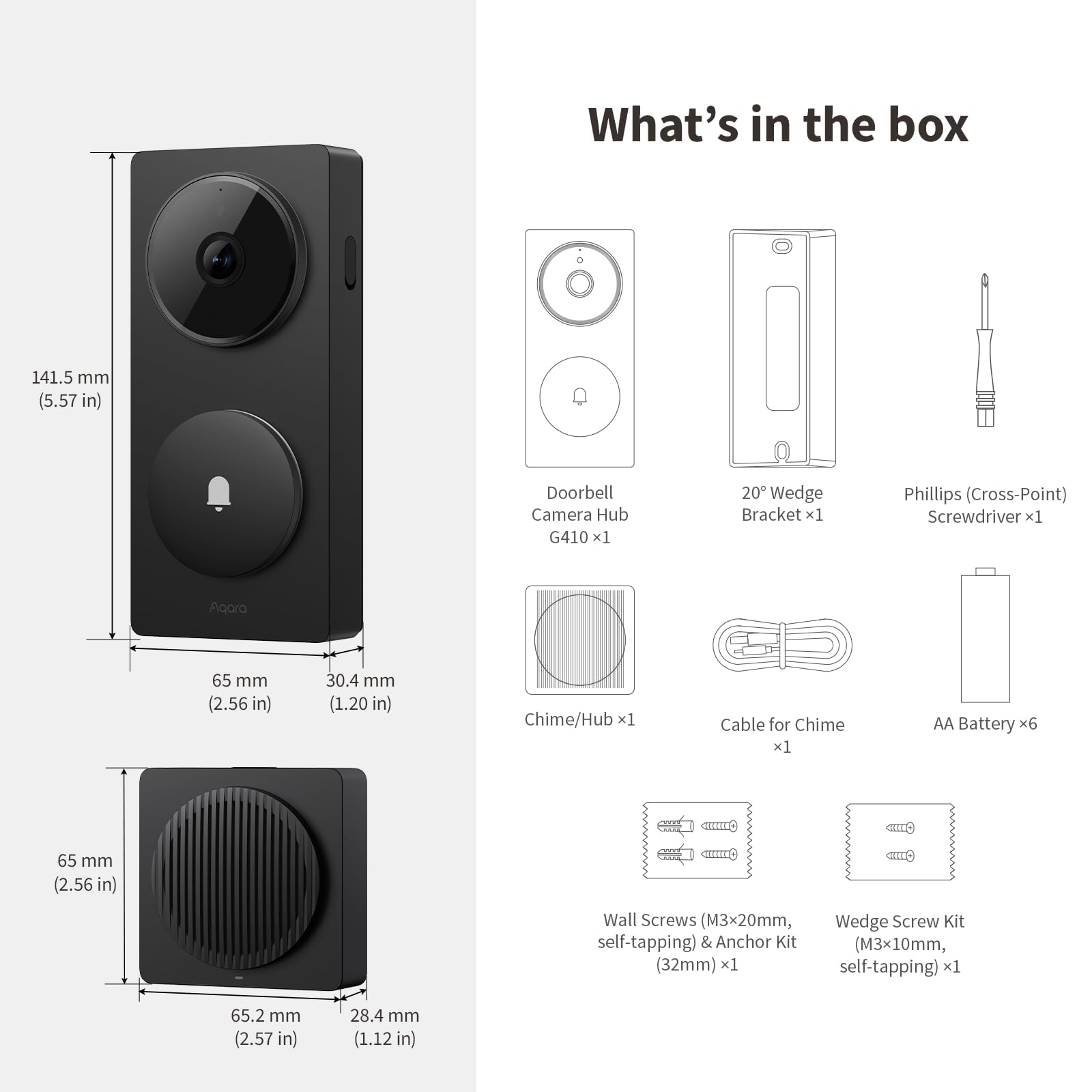 Aqara 2K Video Campanello G410 con Suoneria, HomeKit Secure Video, Hub Matter Integrato, Wireless/Cablato, Compatibile con Apple Home, Alexa, Google, Home Assistant, Wi-Fi 2.4 G/5GHz, Nero