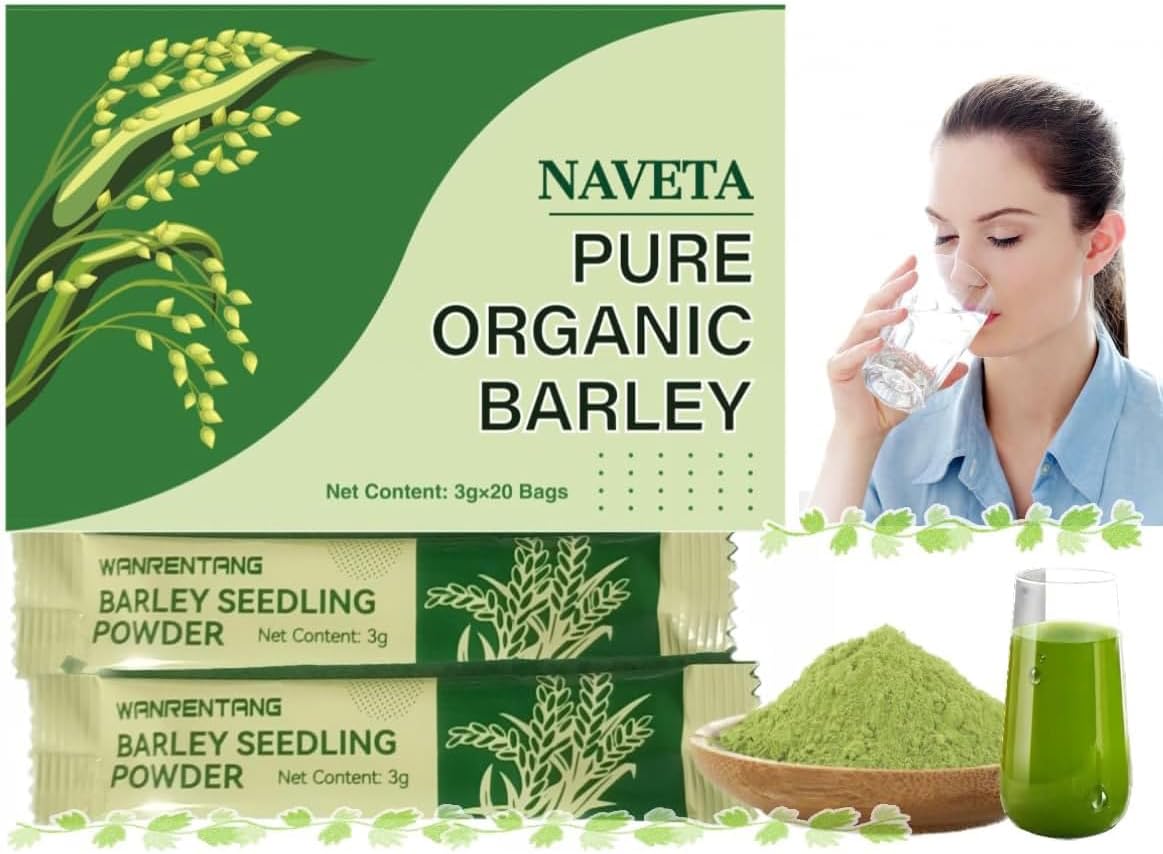 Koxuky Naveta Barley Grass Powder 100% Pure & Organic, Organic Barley, Juice Powder, All Natural Ingredients For Men And Women(20 Bags/1Box)