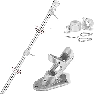 Yeesun Flag Pole,6FT American Flag Pole & Bracket-Suitable for 3 x 5 Flags Holder for House Porch & Outdoor,Tangle Free and Wall Mount Flag Pole Kit (Without Flag,Silver)