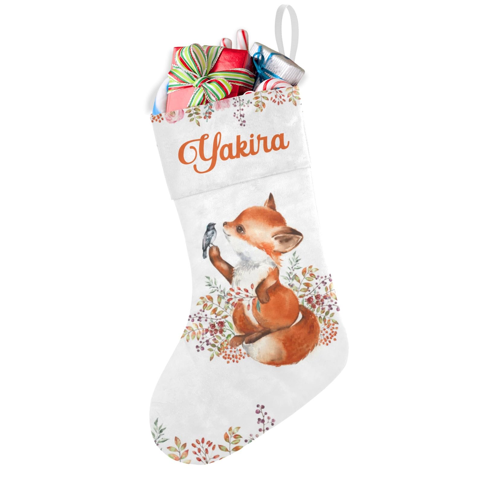 Cute Fox Little Bird Personalized Christmas Stocking With Name