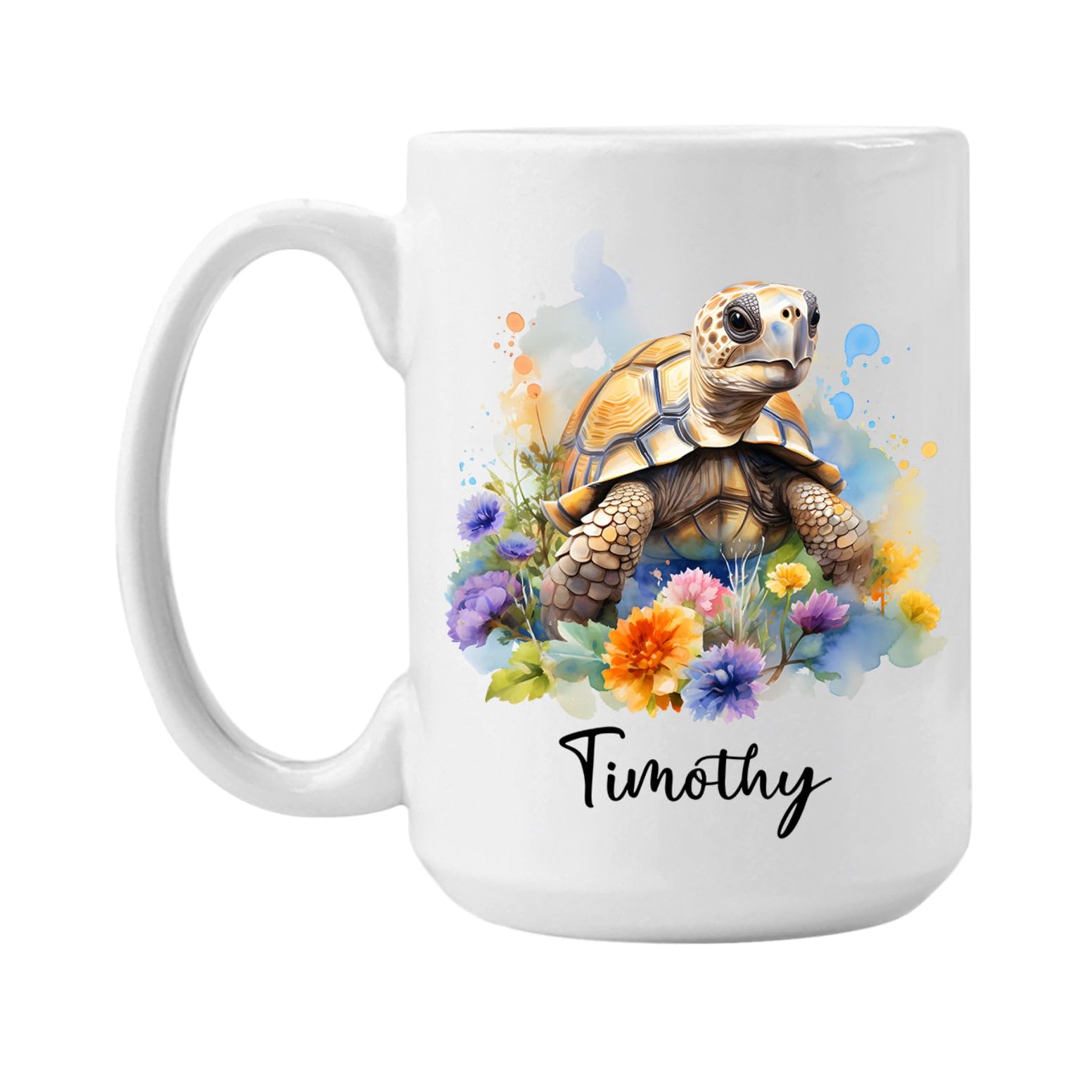 Personalized Flower Tortoise Coffee Mug, Custom Name Floral Turtle Mug, Tortoise Animal Ceramic Mug Gifts for Men Women, Christmas Cup Gifts for