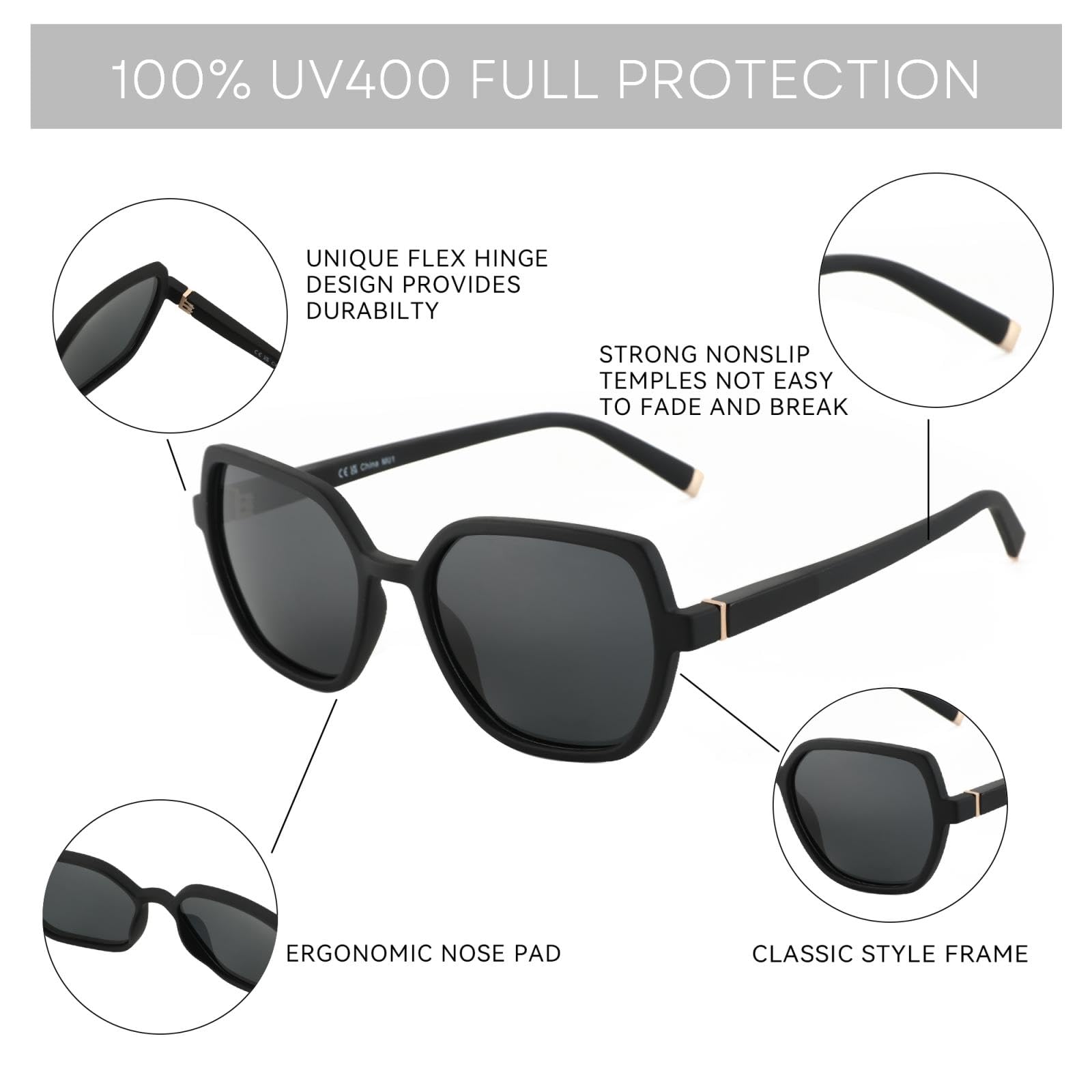 Modne sześciokątne okulary przeciwsłoneczne z polaryzacją damskie Uv400 Geometria Shade Ladies