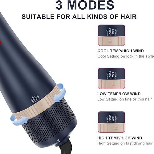 Miniatura 4 de IG INGLAM - Juego de cepillos secadores de pelo, cepillo 4 en 1, secador de pelo desmontable de iones negativos y estilizador voluminizador de aire