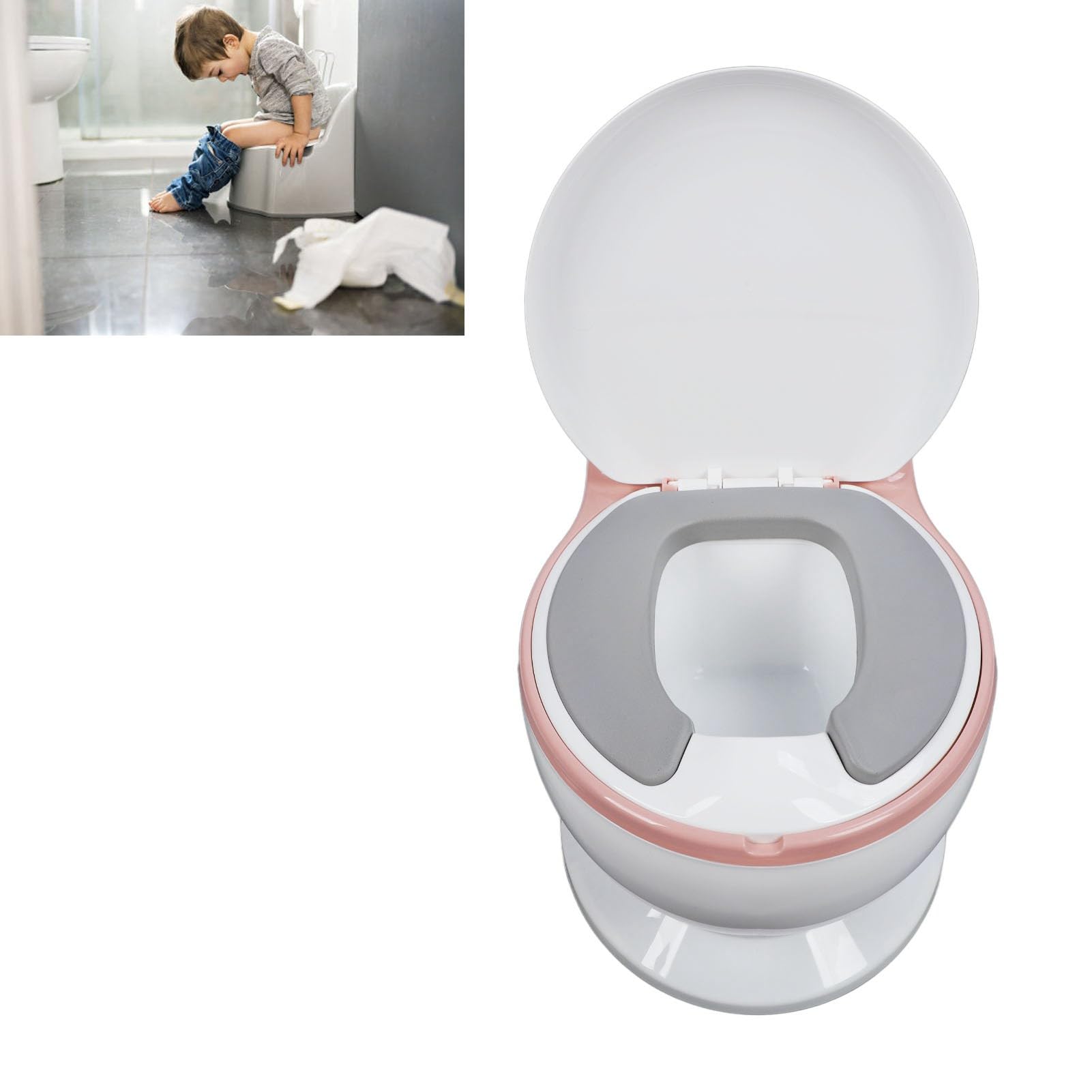 Ausla Vasino per Bambini, WC Portatile in Plastica, Vasino per Bambini, con Vasca Rimovibile e Cuscino, Design Regolabile, per Viaggi e Uso Domestico (PINK)