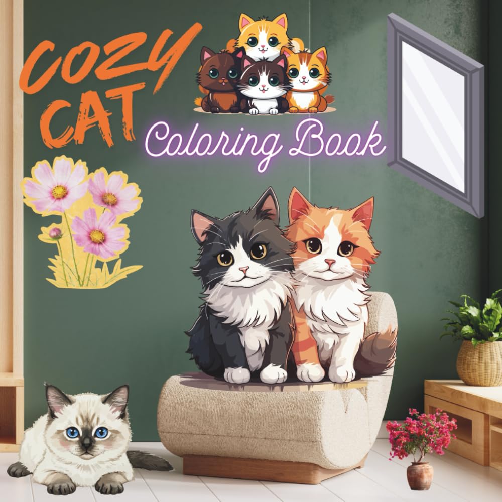 Cozy Cat Coloring Book: 30+ Adorable Full-Page Cat Coloring Scenes