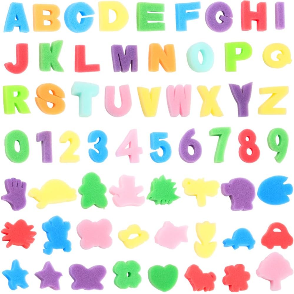 60Pcs Letter Sponge Stamps Assorted Alphabet Number Mixed Shapes