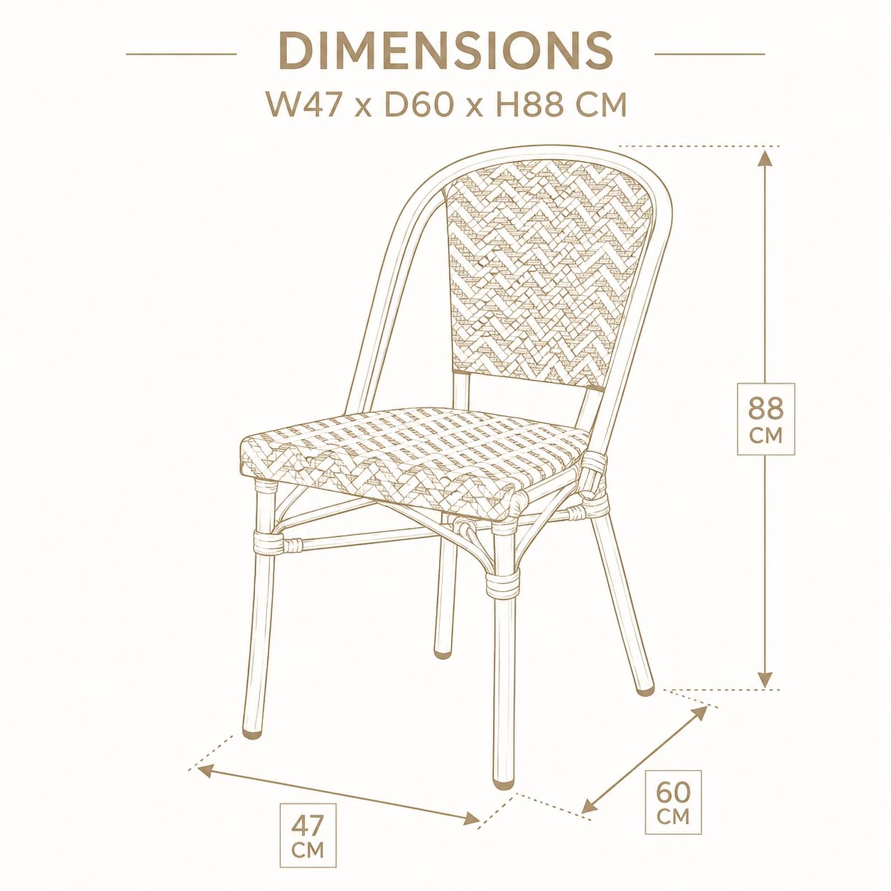 Sedia da bistrot per esterni interni impilabili – Struttura in alluminio effetto bambù – Seduta e schienale in tessuto intrecciato – Stile terrazza del caffè parigino – Giardino, Balcone, Ristorante