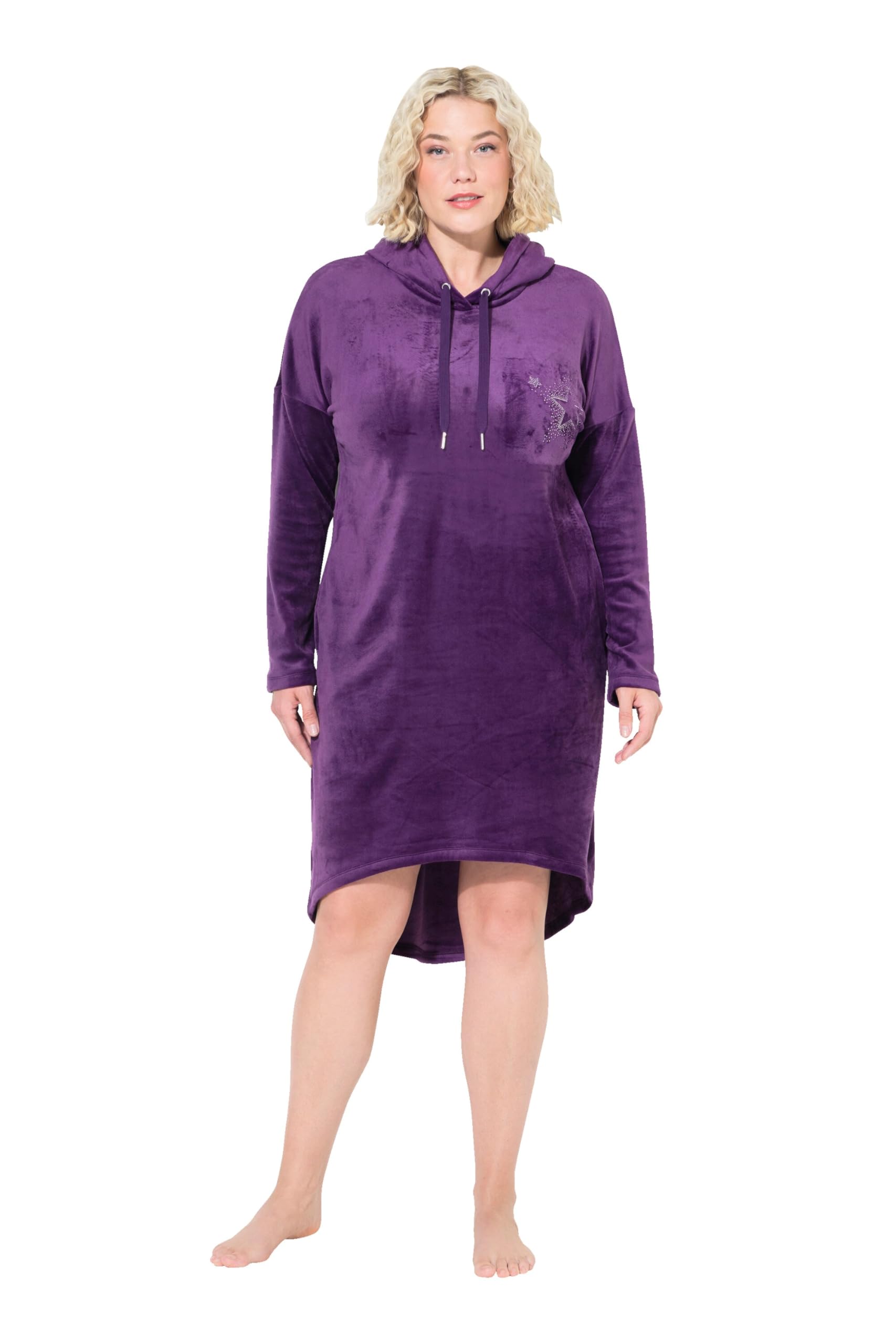Ulla Popken Damen große Größen Übergrößen Plus Size Loungewear-Nickikleid, Kapuze, Langarm, recycelt 834550