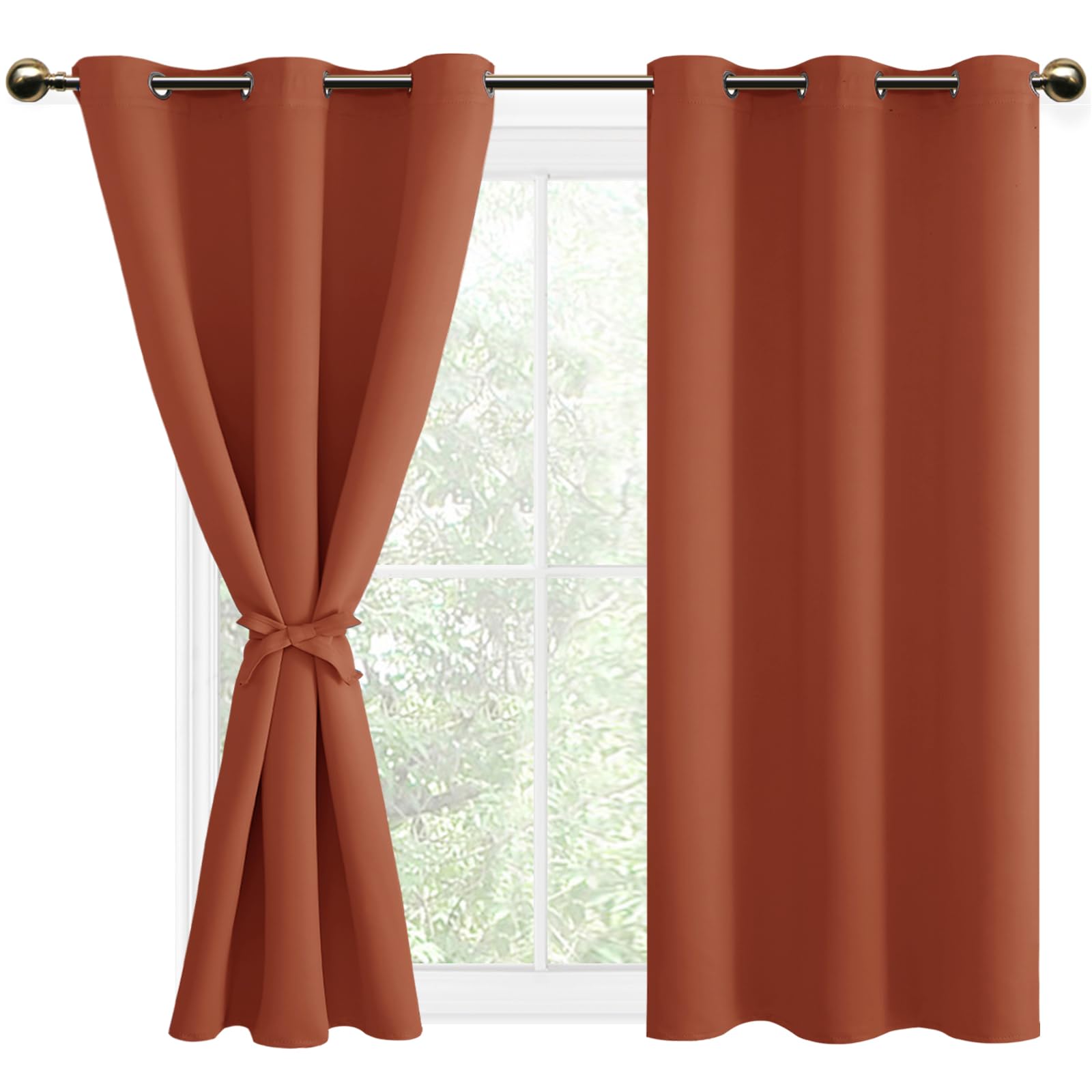 DWCN Blackout Curtains for Bedroom with Tiebacks - Room Darkening Privacy Grommet Top Window Curtains for Living Room, 42 x 45 inch Length,Caramel,Set of 2 Panels — image 1