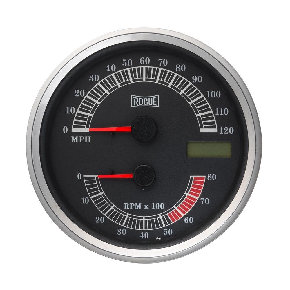 Rogue Motorcycle Speedometer/Tachometer Gauge Kit Fits 1996-2003 Harley Davidson FXST, FLST, FXDWG, FLHR Softail Models - 120 MPH - 8,000 RPM - Digital Odometer - Plug & Play - 4-1/4" Diameter