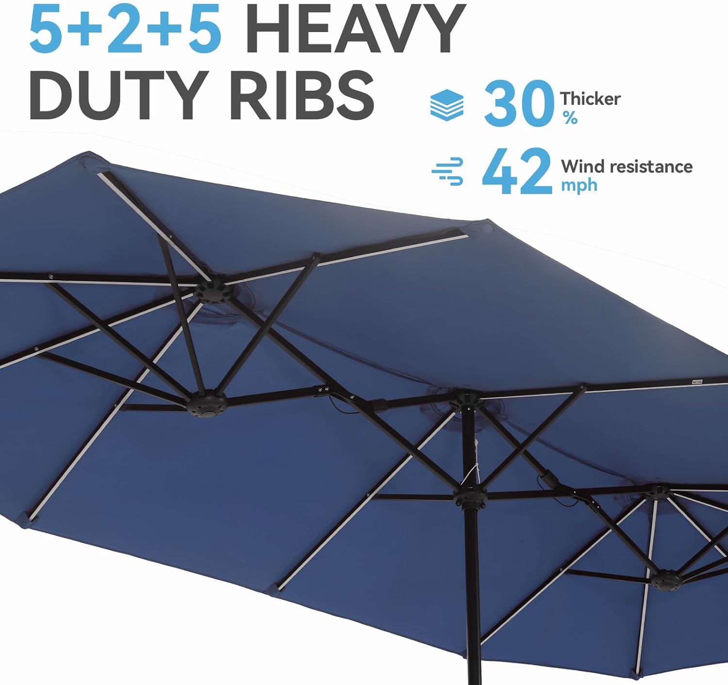 GREEN PARTY 13 ft Rectangle Patio Umbrella with Solar Lights, Double-Sided Market Table Umbrella with Crank, Large Outdoor Umbrellas for Patio Poolside Garden Backyard, Navy Blue