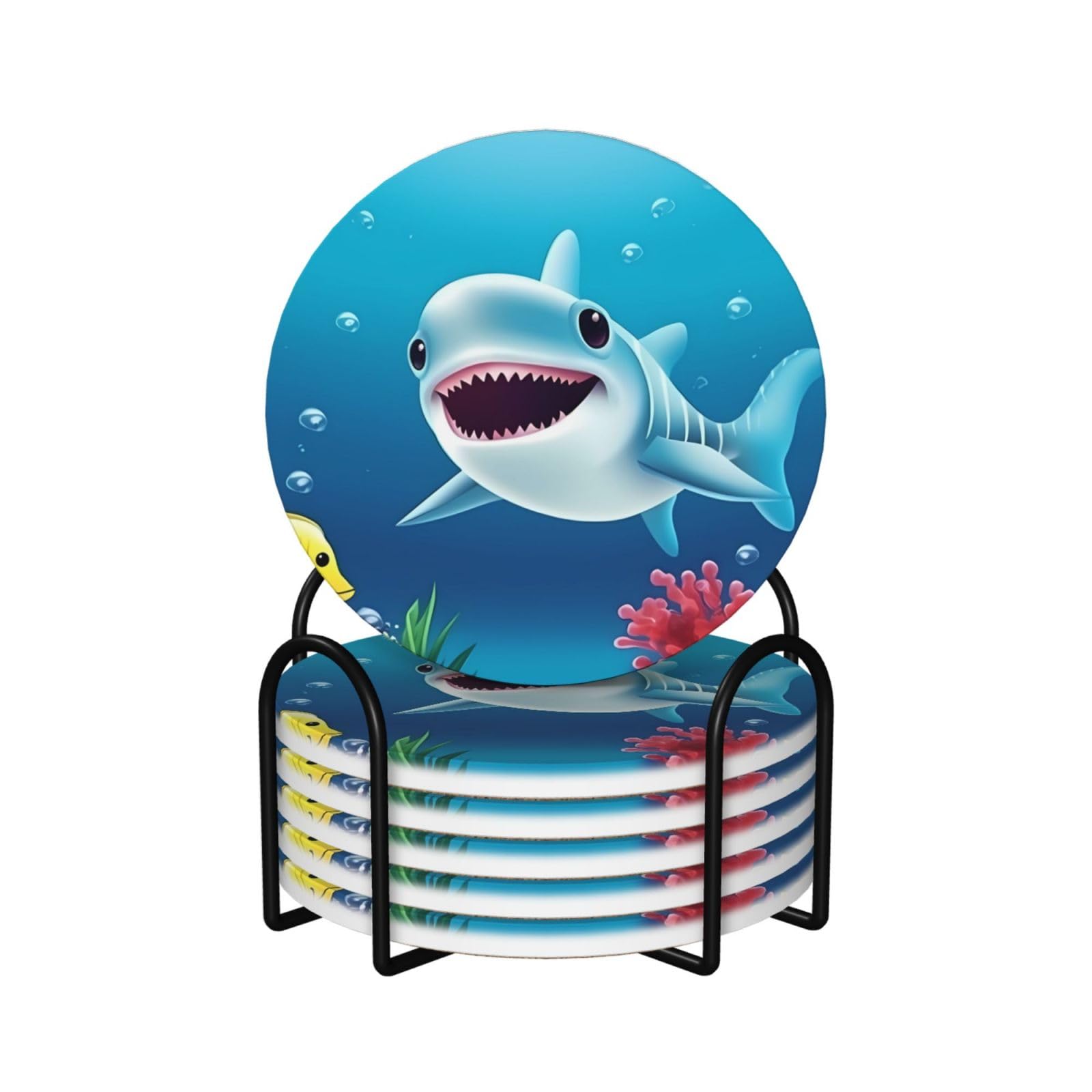 Sous-verres céramique requin avec support idée cadeau originale crémaillère