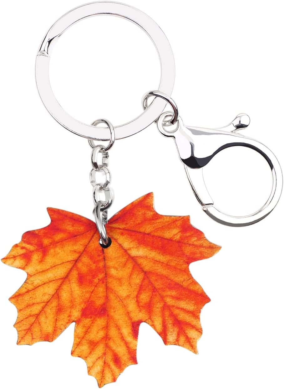 Acrylic Autumn Maple Leaf Keychains Keyrings Fall Plant Accessories for Women Girls Bag Car Purse Charms