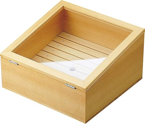 ヤマコー 日本製 ネタ箱 傾斜型 目皿・アクリル蓋付 30×29×17cm 業務用 木製 白木 35586