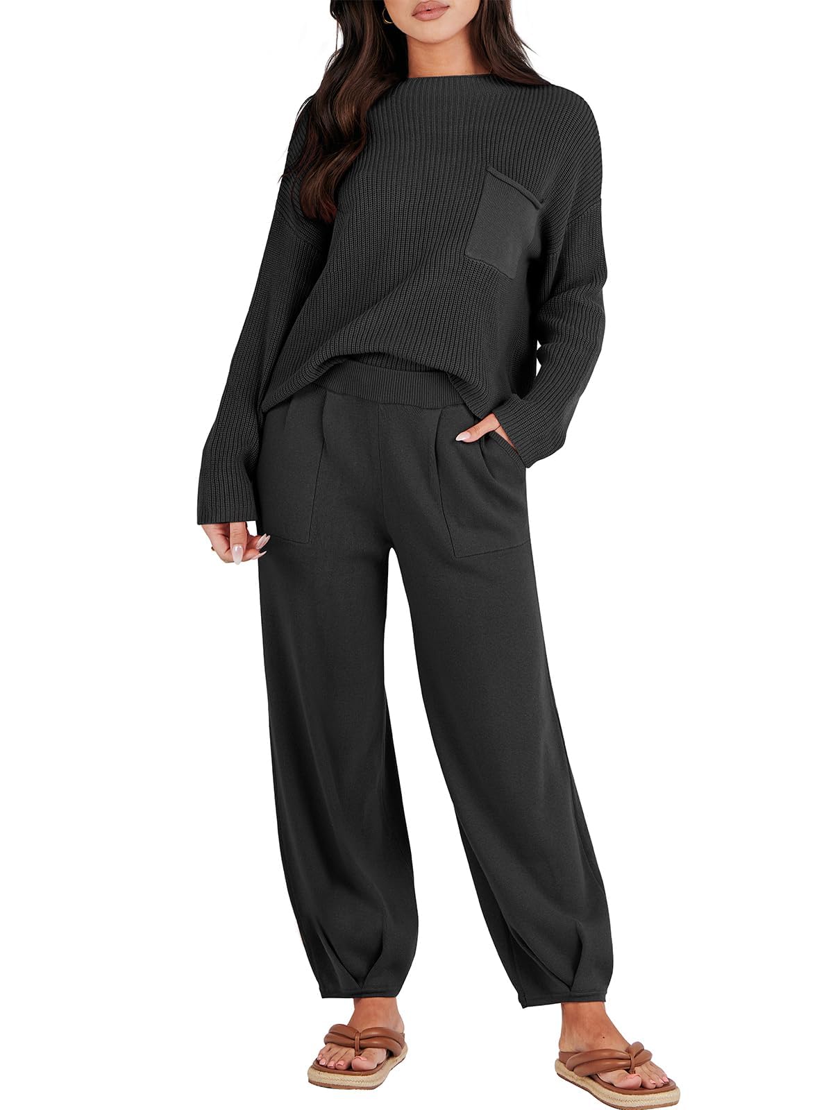 PrinbaraPrinbara Two 2 Piece Outfits Womens Fall Fashion Matching Sets Lounge Suits Outfits Cozy Knit Sweater Clothes Grass