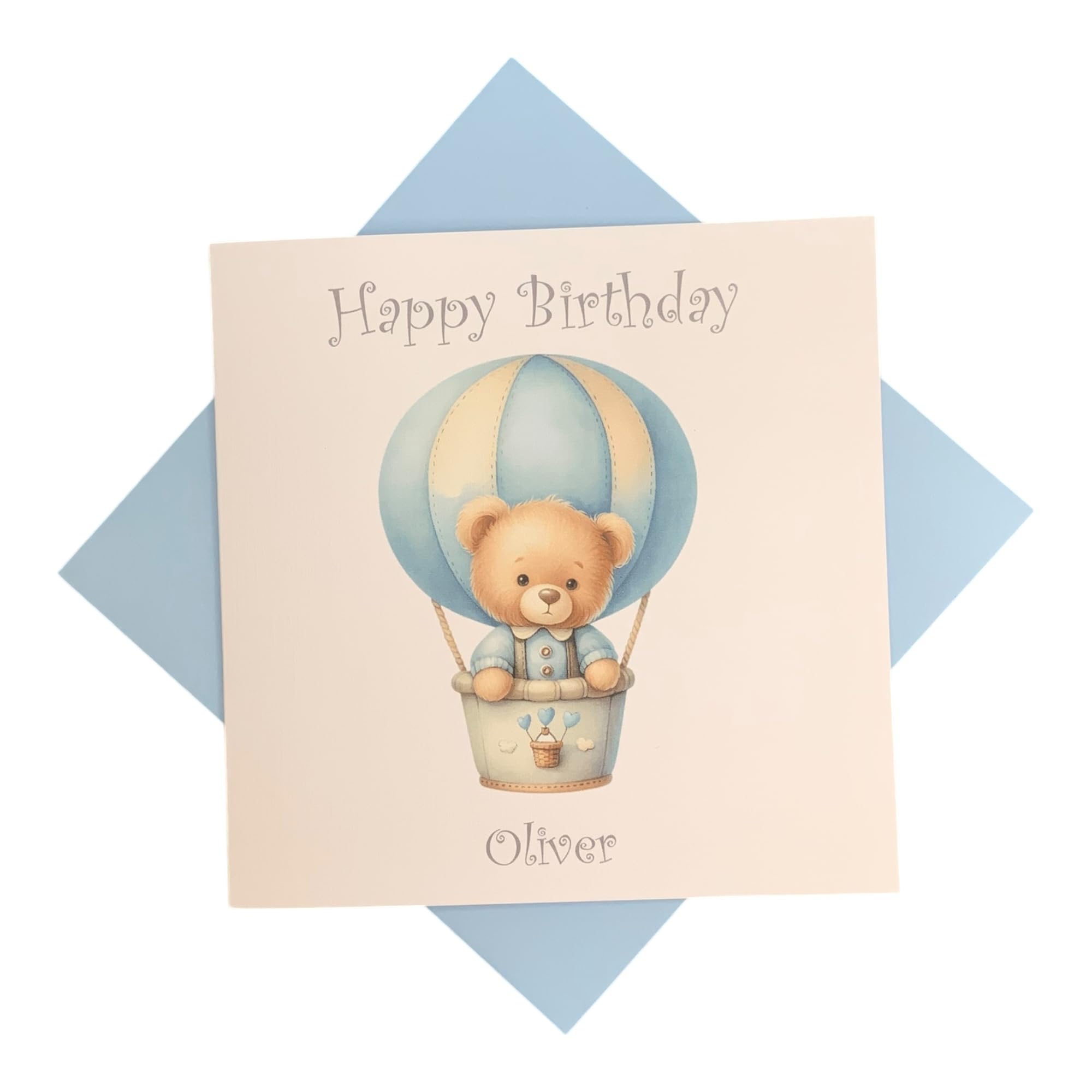 Personalised Baby Boy Childrens Birthday Card - Greeting Card, Gift for Son Brother Nephew Grandson Cousin Friend Children Kids - Various Designs To Choose (Blue Hot Air Balloon)