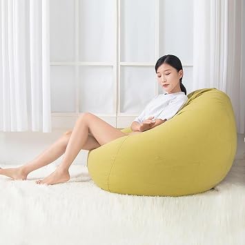 Plush Storage Bean Bag Cover No Insert Extra Soft Bean Bag Seat Chair Cover Cotton Linen Bean Bag Replacement Cover Without Insert, Green-Large
