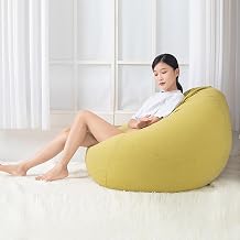 Plush Storage Bean Bag Cover No Insert Extra Soft Bean Bag Seat Chair Cover Cotton Linen Bean Bag Replacement Cover Without Insert, Green-Large