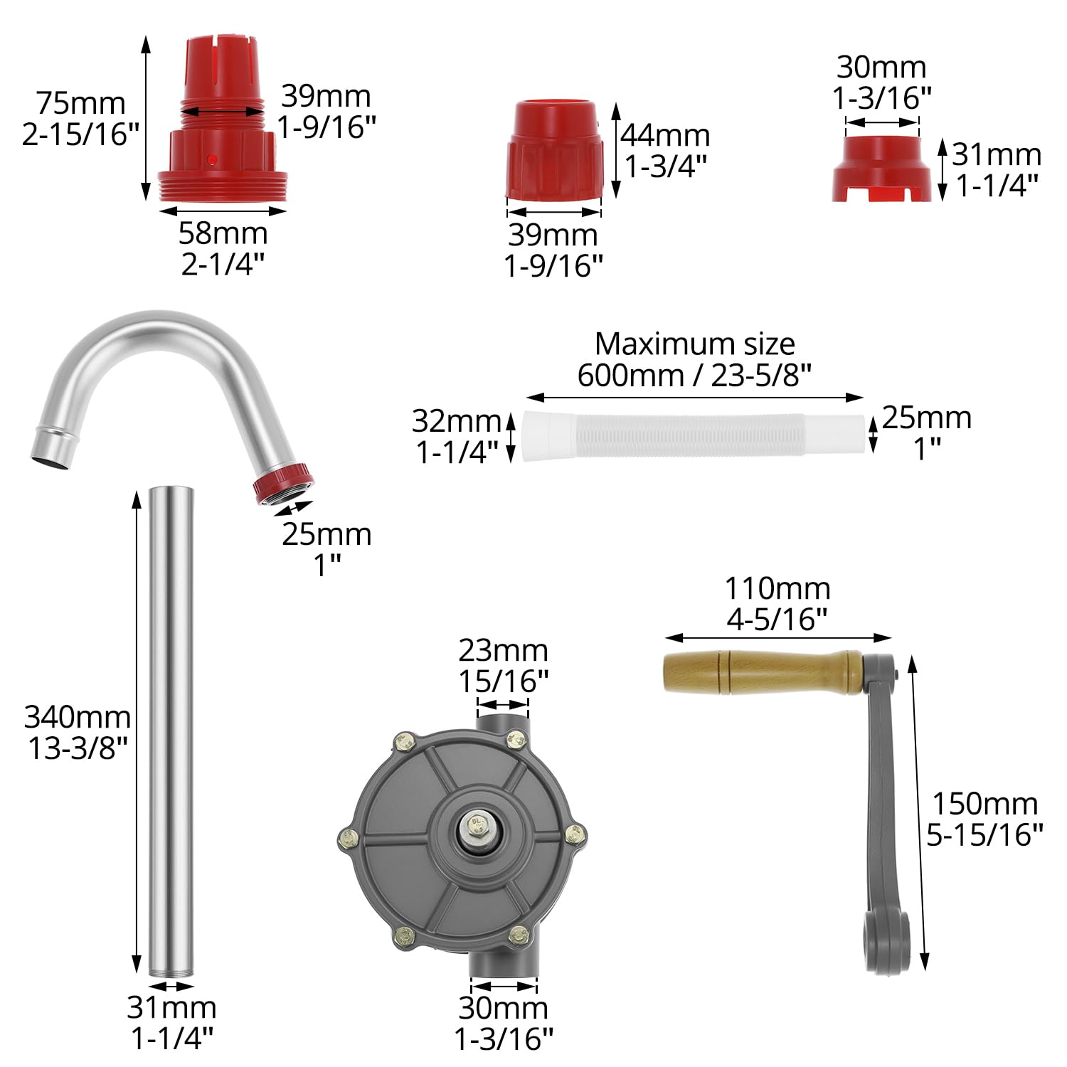 QWORK Lot de 2 pompes à main rotatives à tambour en aluminium, pompe à huile, pompe à tambour rotative pour carburant de 19,5 à 19,5 à 19,5 l