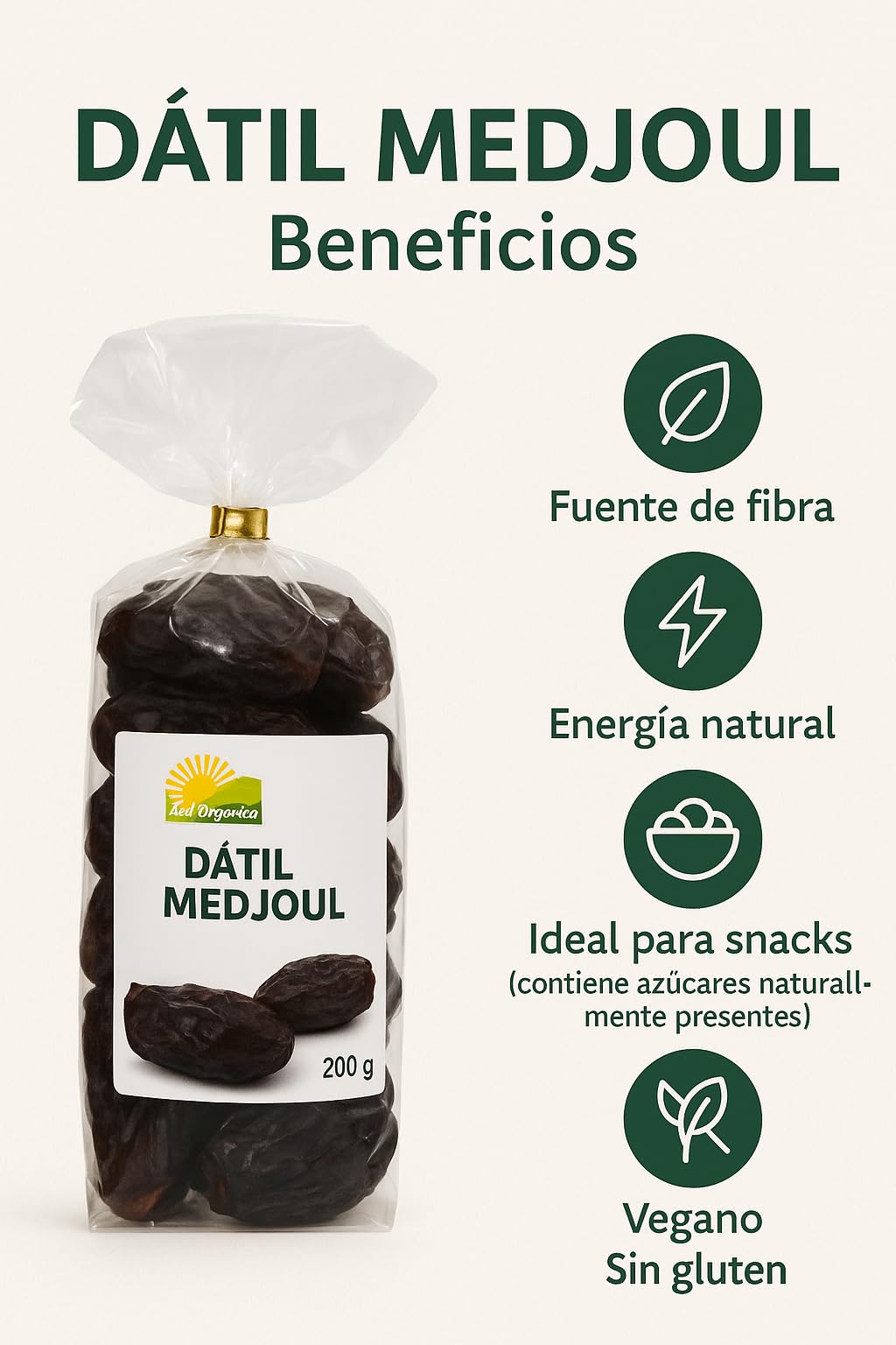 Pack 3x Dátil Medjool 200g – Dátiles Naturales | Red Orgánica | Snack Saludable Rico en Fibra, Potasio y Energía | Sin Azúcares Añadidos