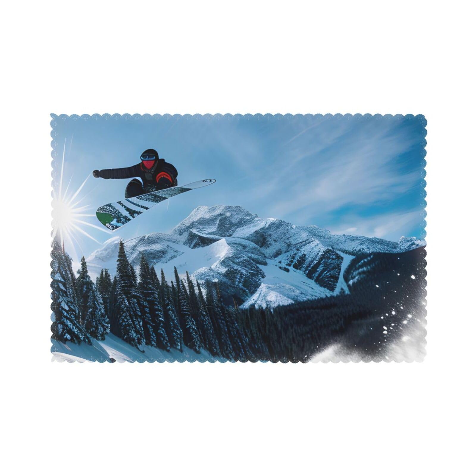 Snowboarding Print Placemats for Dining Table Set of 6 12x18 Inch Table Mats for Party Kitchen Dining.
