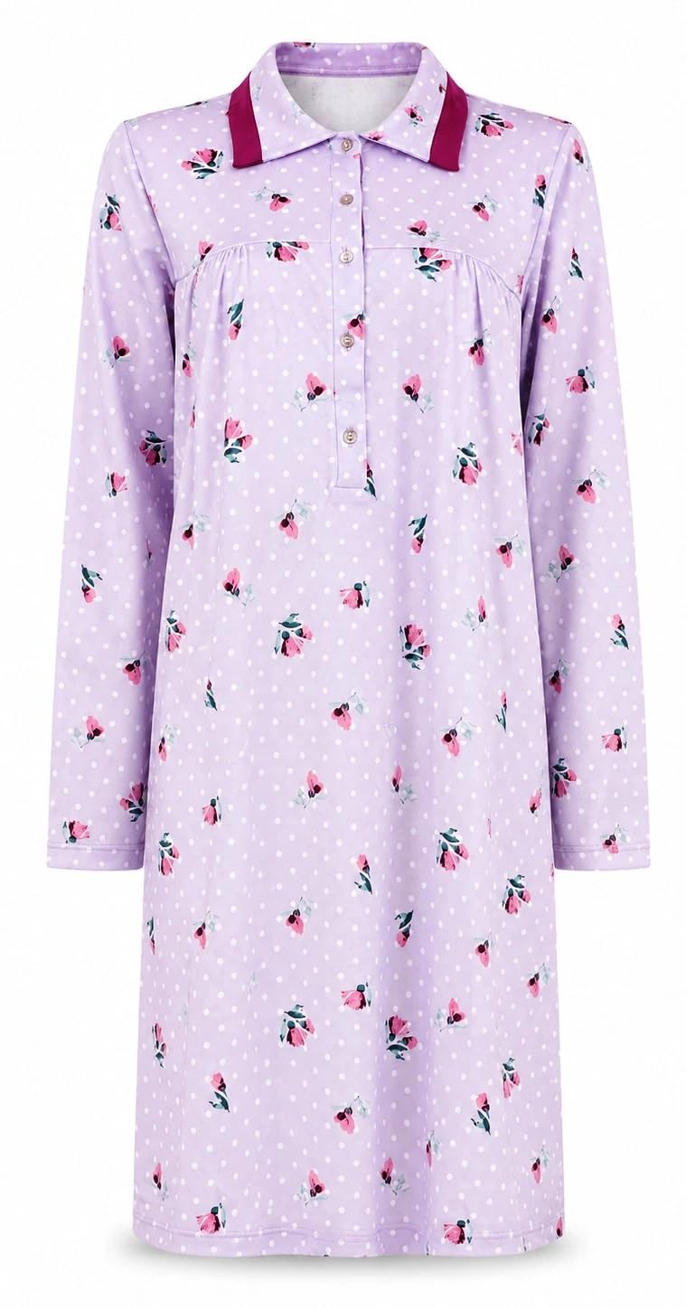 Camicia da Notte Donna Vilfram Caldo Cotone Invernale con Colletto 6137
