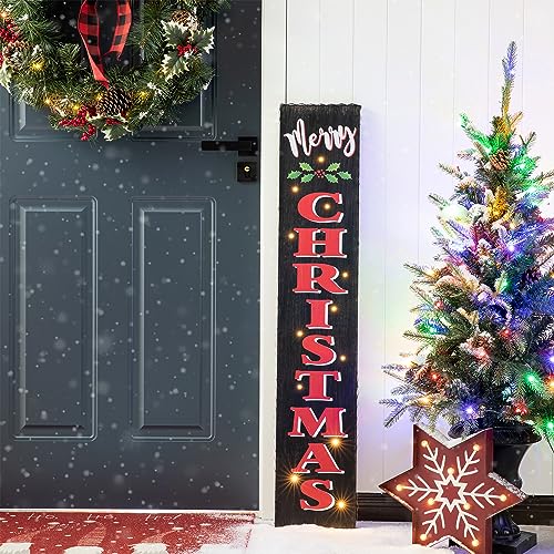 Glitzhome 42" H Lighted Wooden Black Christmas Porch Sign, Rustic