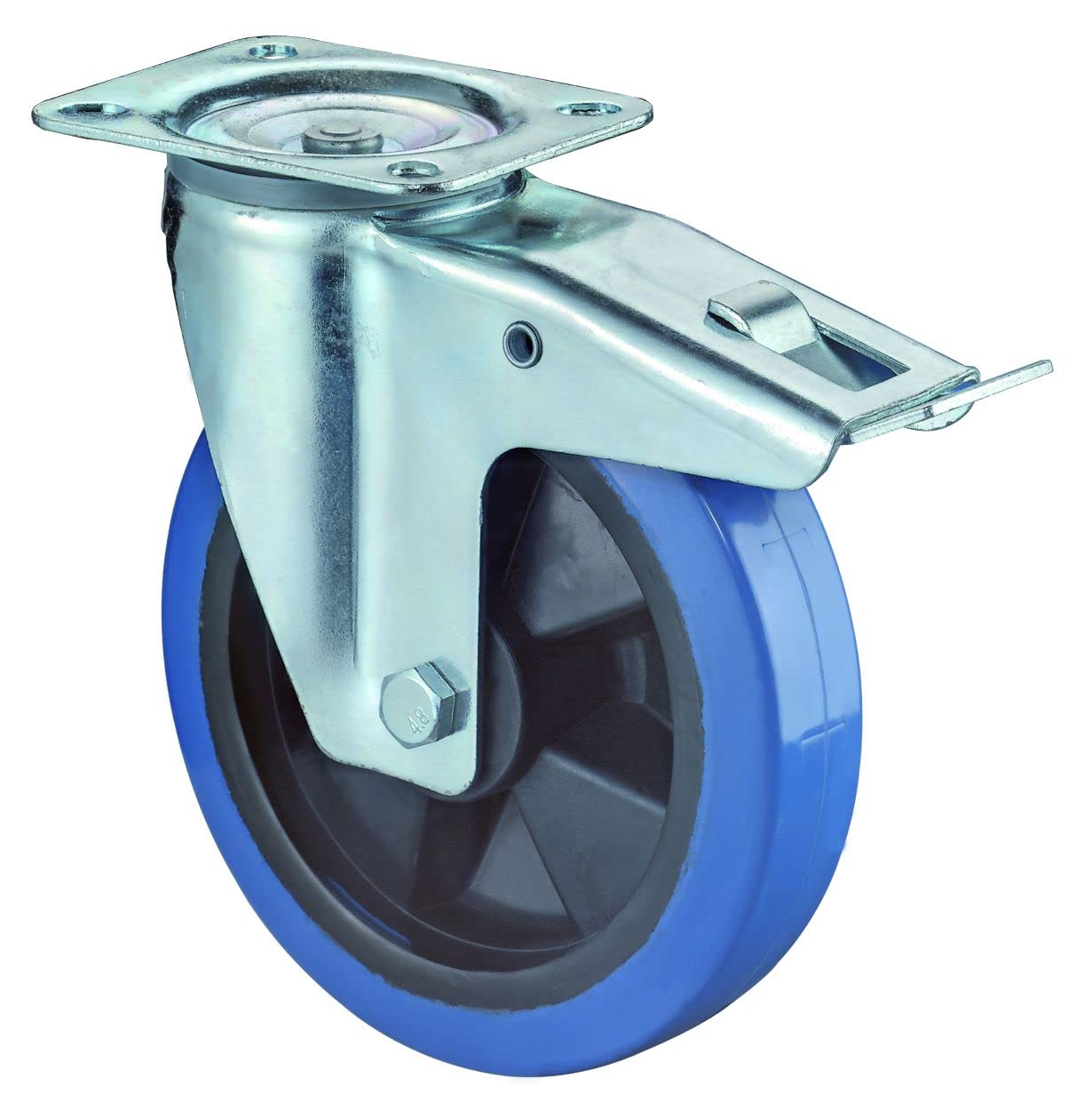BS ruedas de transporte Rueda Giratoria Con Tope, atornillable, goma elástica, rueda plástico de cuerpo, 160 mm, Azul, l420.b61.160