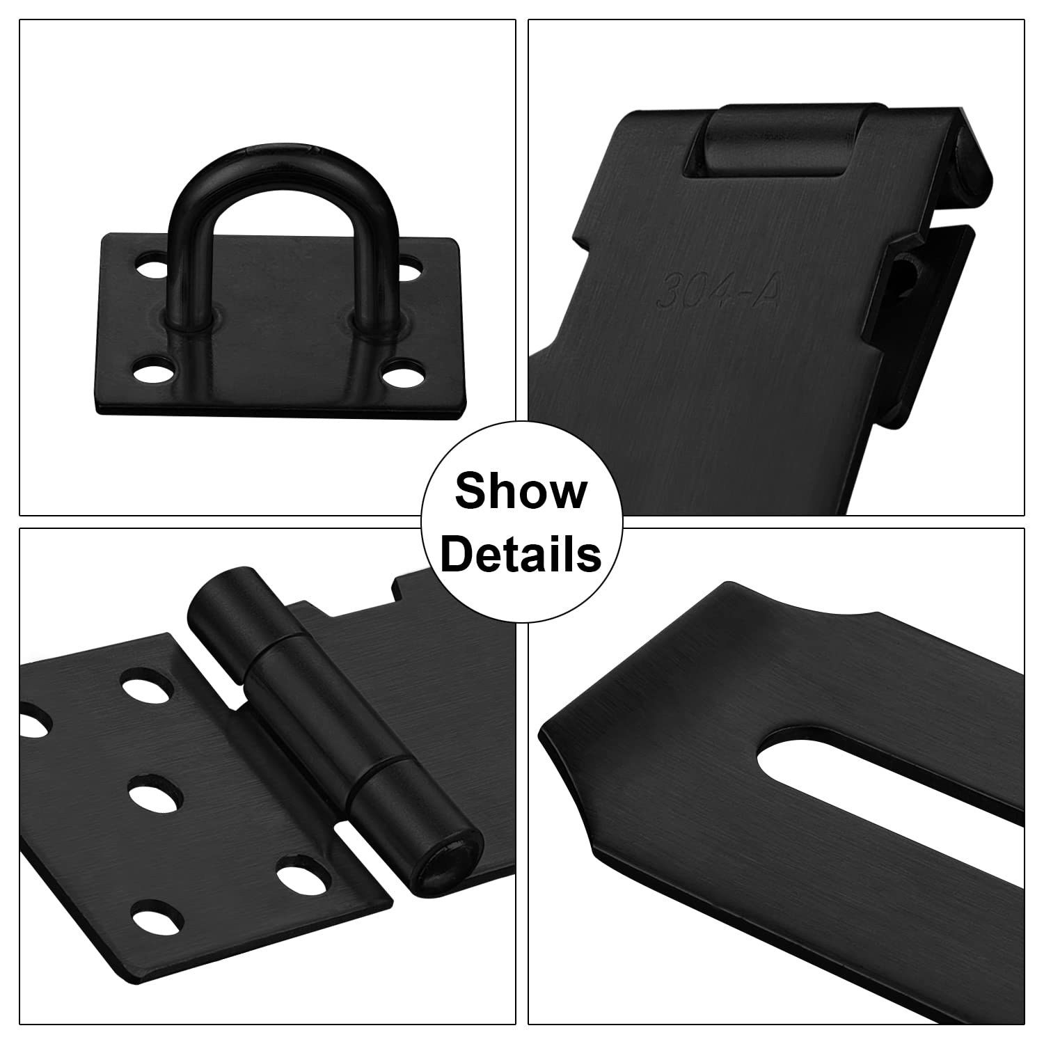 Lucchetto Hasp Angolo Retto In Acciaio Inox - 4 Pollici, Per Porte, Cancelli, Armadi, Colore Nero - Foto 6