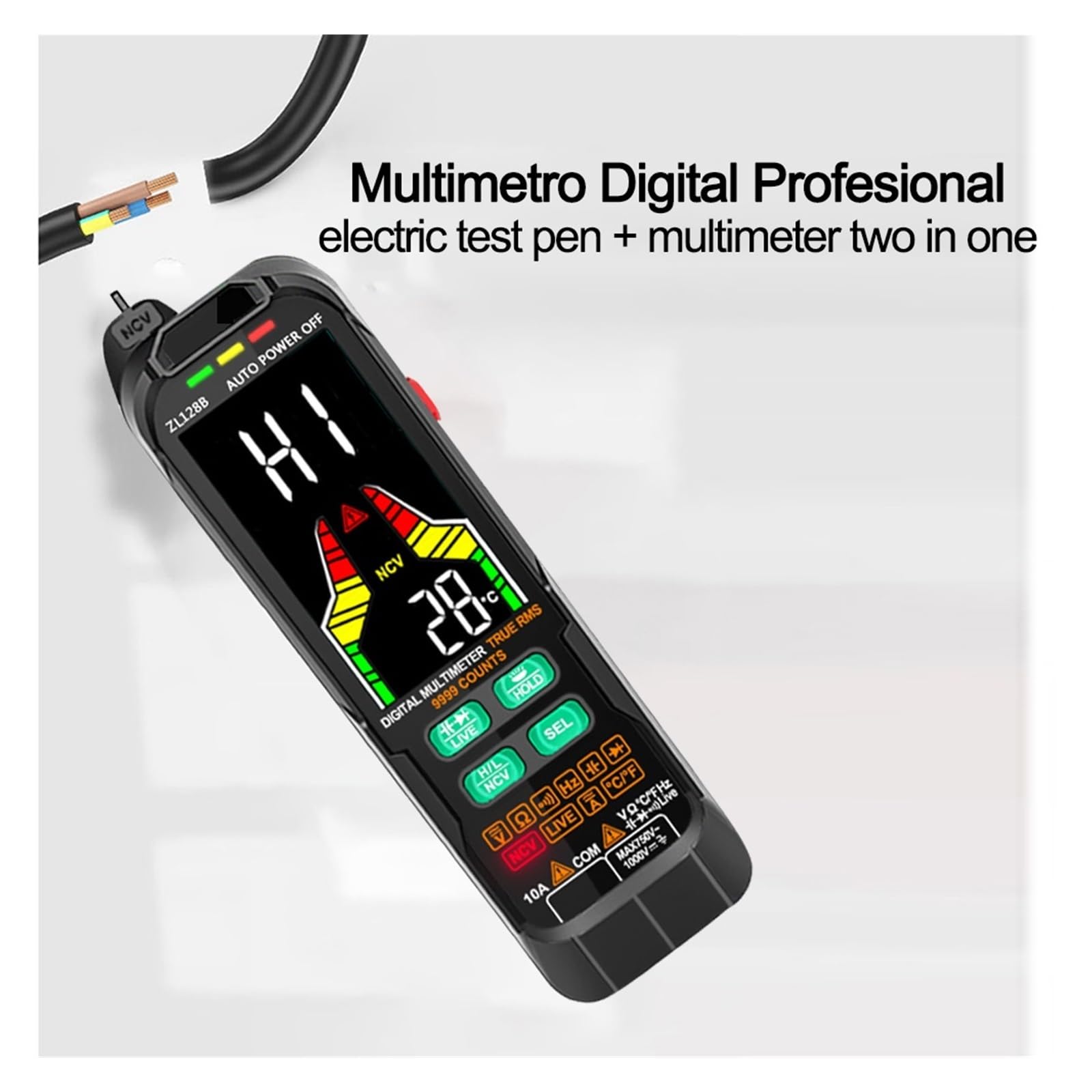 Multímetro De Carga USB Digital Profesional AC DC Detector Voltaje Corriente Pluma Valores Eficaces Verdaderos Capacitancia Temp Rango Automático Lectura Rápida Precisa Sencilla(T1)