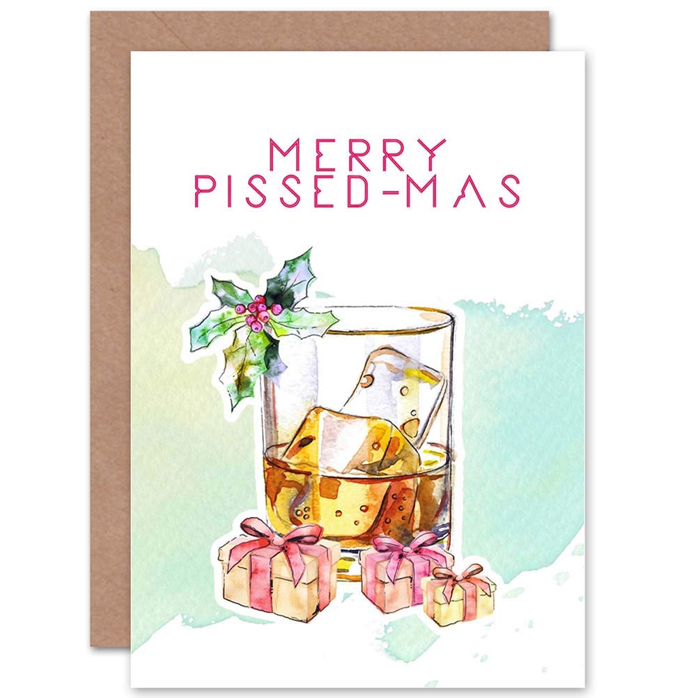 Wee Blue Coo Card - Merry Pissedmas Merry Pissedmas Whisky - Funny Adult Alcohol Christmas Card