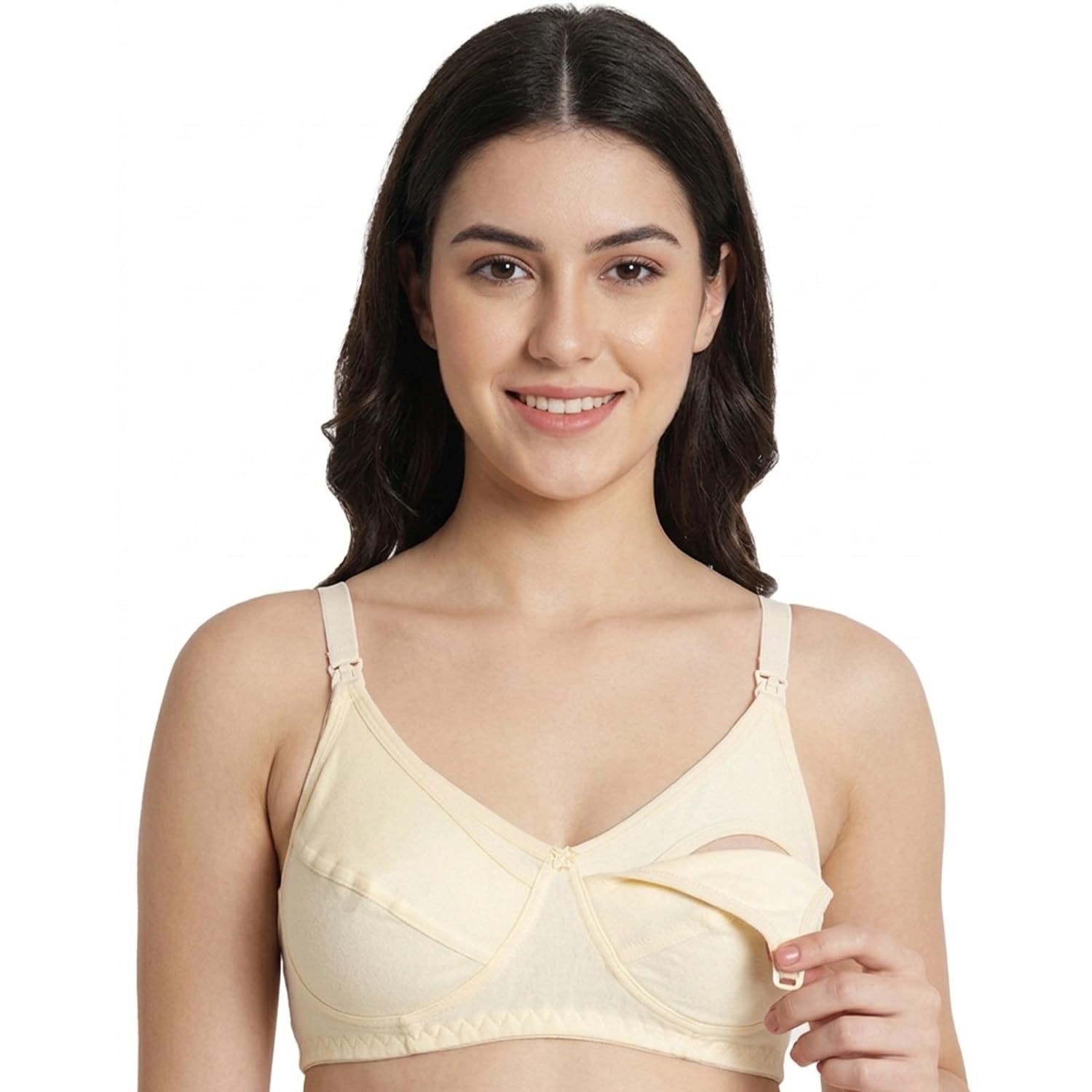 Maternity Nursing Bra for Women | Non-Padded Cotton Blend | Wire-Free V-Neck Feeding Bra (in, Numeric, 40, Free Size, A, 40, Regular, Big Girls, Beige)-image-26