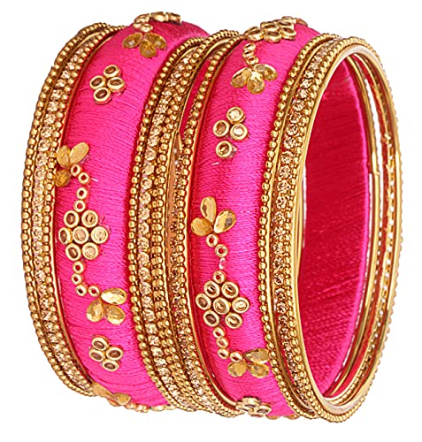 Image of NMII Get your traditions Valentine Gift for Girls & Women Silk Thread Bangle Set With Zircon For Womne & Girls