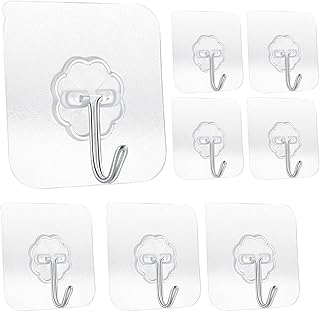 Transparent Adhesive Hooks 30 lb(Max), Waterproof and Oilproof Reusable Seamless Hooks, Heavy Duty Wall Hook for Kitchen Bathroom Office (8 Pack) Transparen