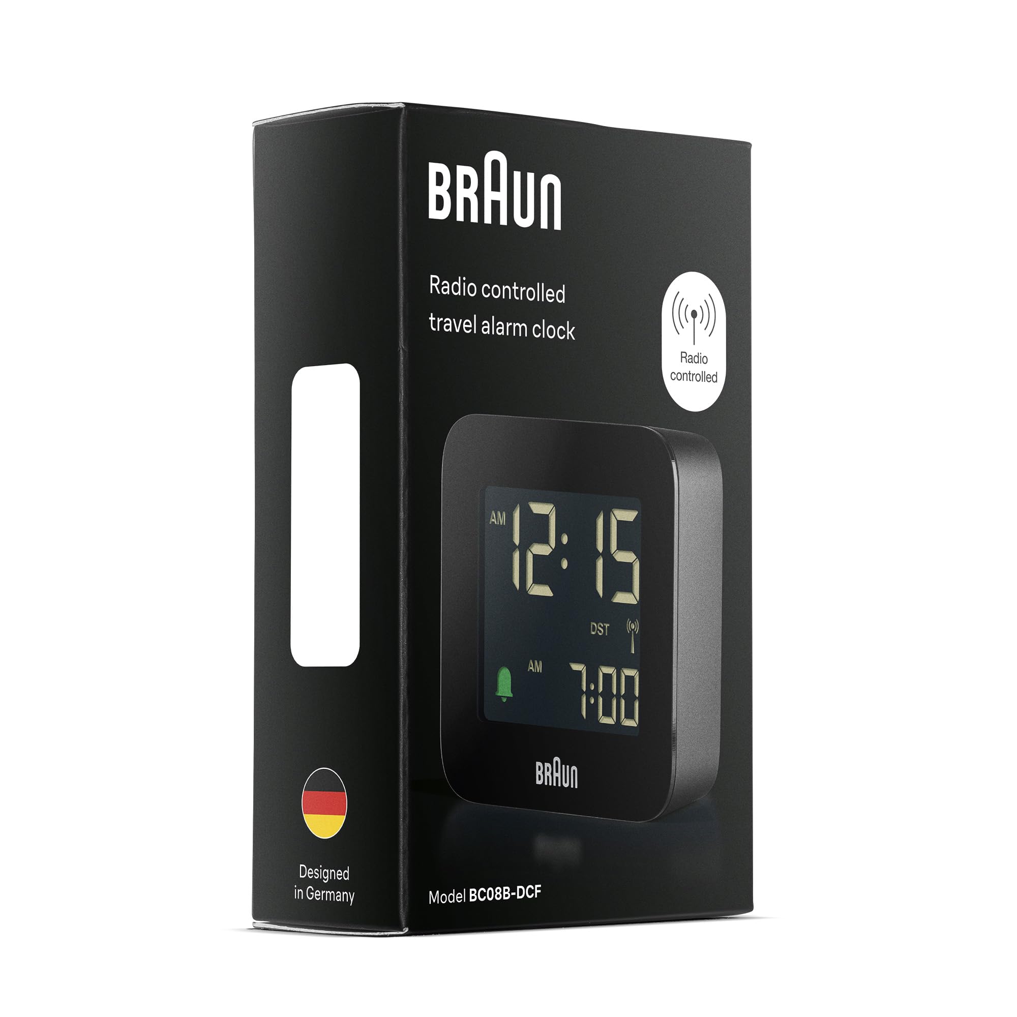 Braun Réveil de Voyage numérique radiocommandé pour Le Fuseau horaire de l’Europe Centrale (DCF) avec Fonction Snooze, Taille compacte, réglage Rapide, bip de l’Alarme en Crescendo, Noir, BC08B-DCF