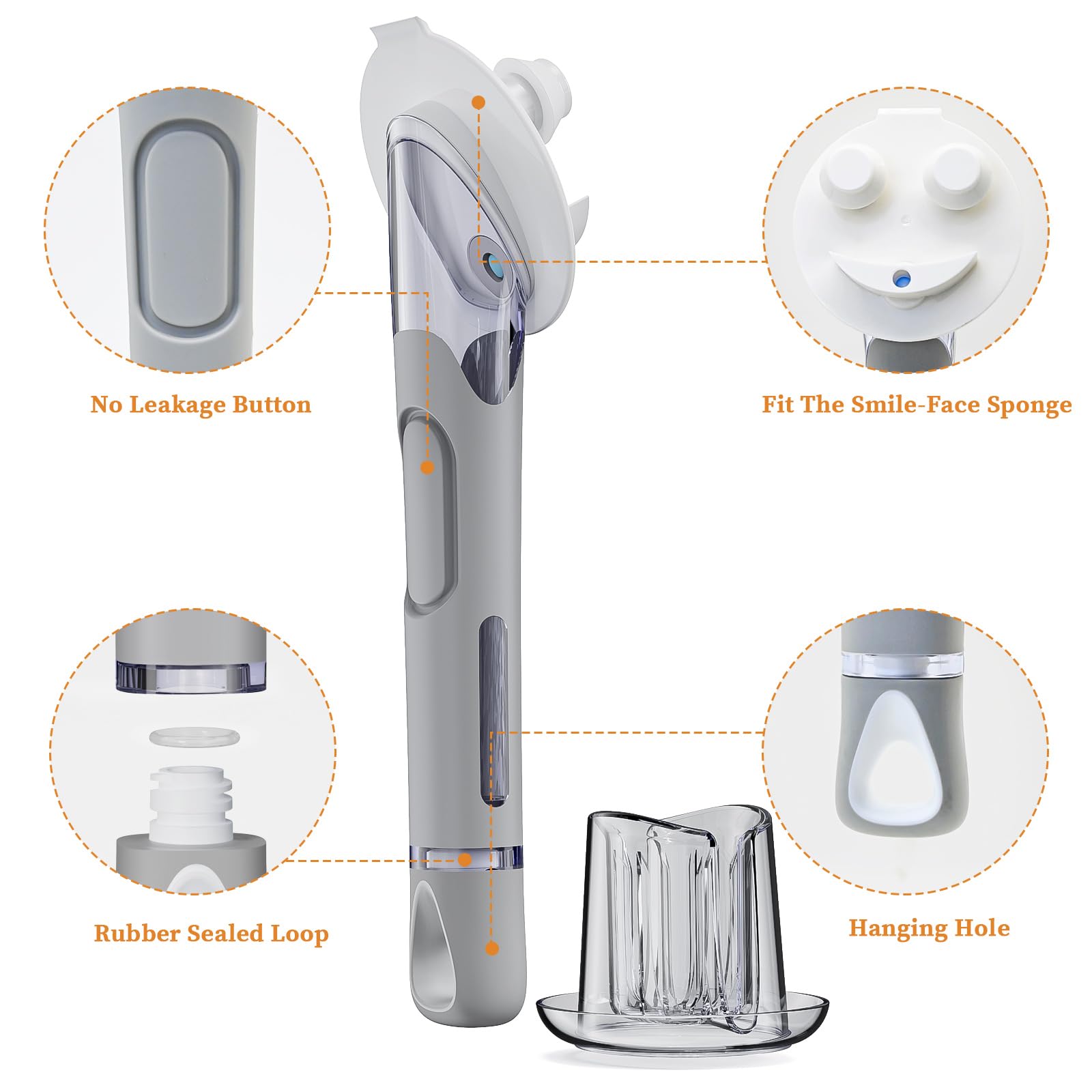 RIMAY Smile-Face Dish Wand Handle for Scrub Daddy Sponge - Soap Dispensing Cleaning Dishwand Scrub Handle Set with Holder (No Sponge Included) Product Image 5