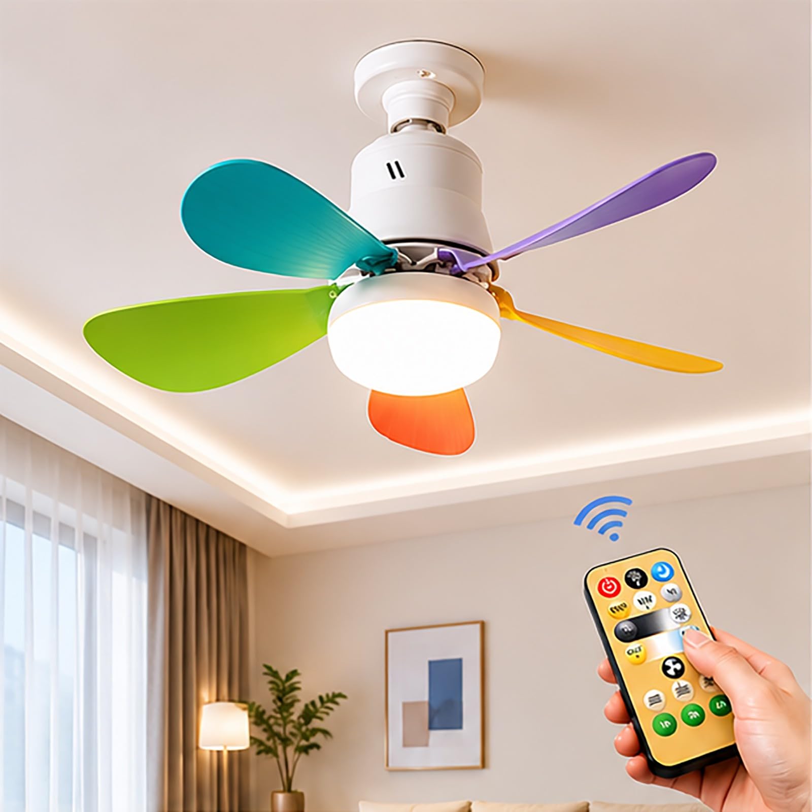 CHNNIjidser Ceiling Fan Light,E27 Fan Lights with Remote Control,30W/40W LED Ceiling Fans Dimmable,3 Speeds 3 Colors,Ceilings Fan Light for Bedroom, Kitchen, Bathroom,No Base (E27-40W-Colorful)