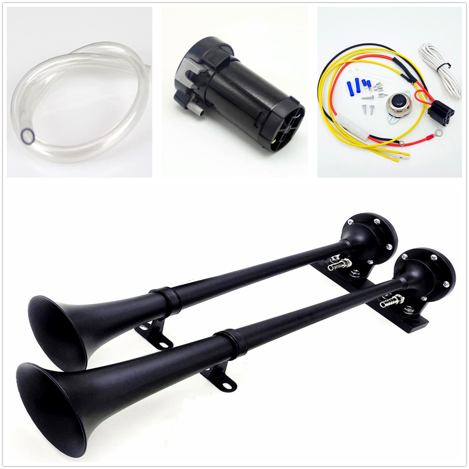 clacson per auto 160db clacson per camion 12V nero zinco cromato doppio tubo tromba clacson elettrico clacson di allarme con pompa d'aria compressore Car Horn per 12V auto barca SUV moto ecc