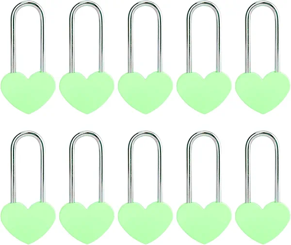 VeYocilk 10PC 3.5" 50mm Love Lock Heart Padlock,Green Single Heart Wish Lock for Lovers Wedding,Valentines,Anniversary,Travel, Valentines Day, Bridge(NO Key)