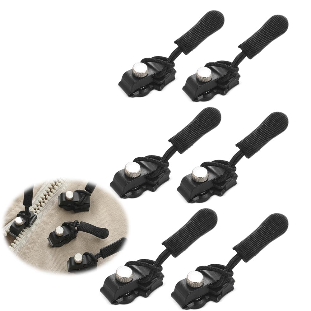 Azonee Universal Zipper Repair Kit, Instant Zipper Slider Replacement for Jackets, Luggage, Bags, Backpacks, Coats & Boots, Pack of 6 in Black