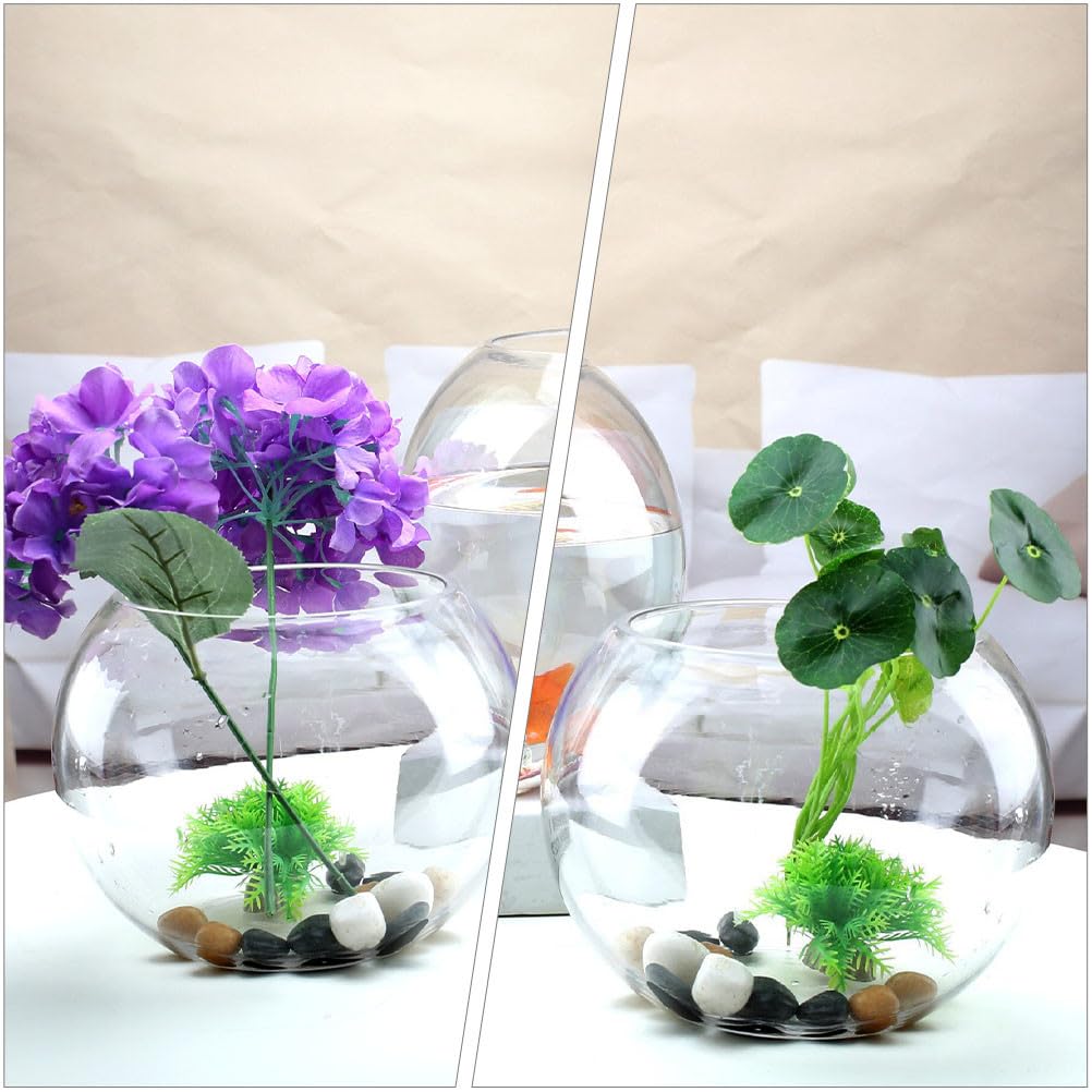 SEWACC Klares Glas-goldfischglas - Rundes, Transparentes Tisch-Aquarium mit Blumentopf - Dekoratives Aquarium für Zuhause Oder Büro