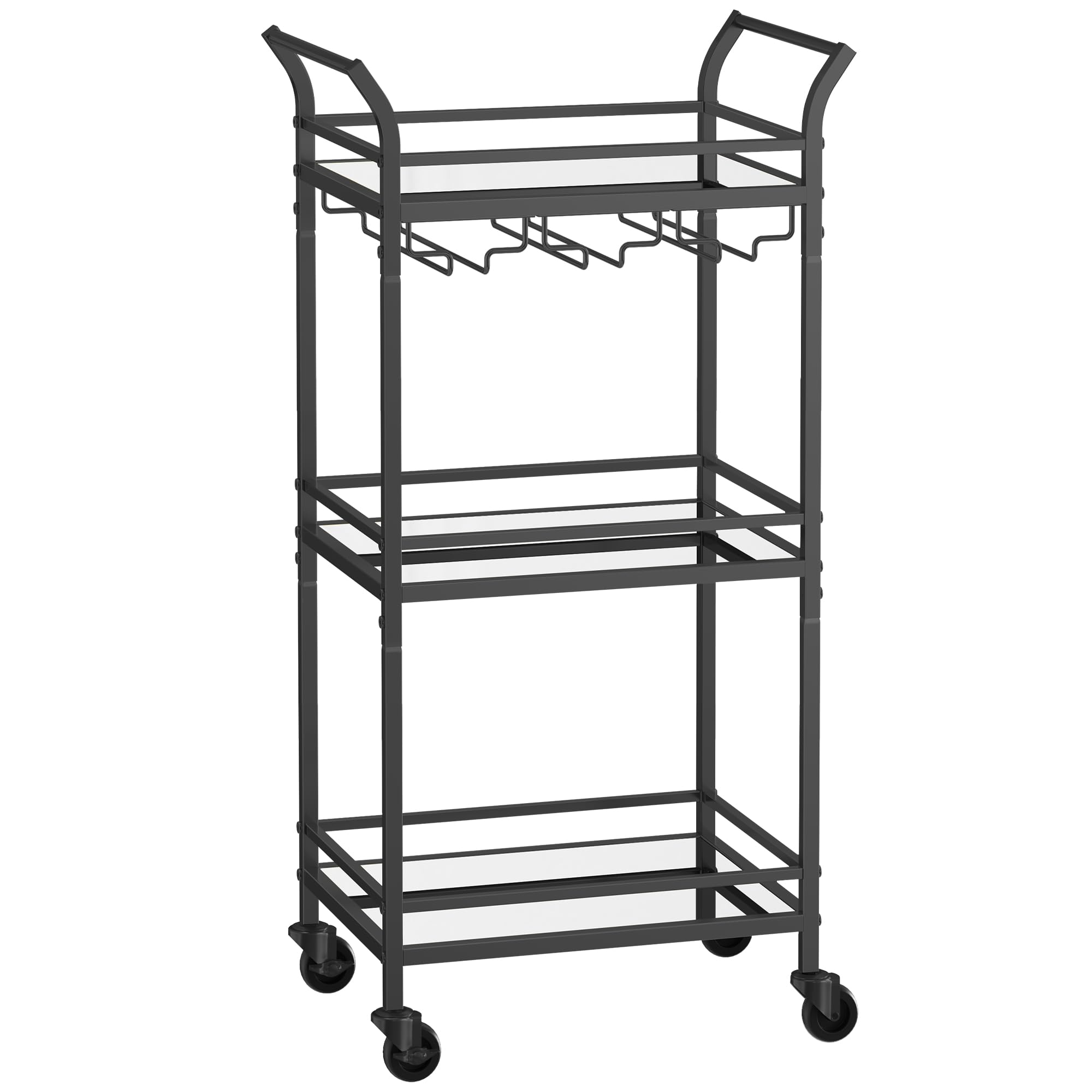 VASAGLE Bar Cart, Home Bar Serving Cart, Small Bar Serving Cart with 3-Tier Shelf, Wine Holders, Glass Holders, Mini Bar Cart for Small Spaces, Kitche