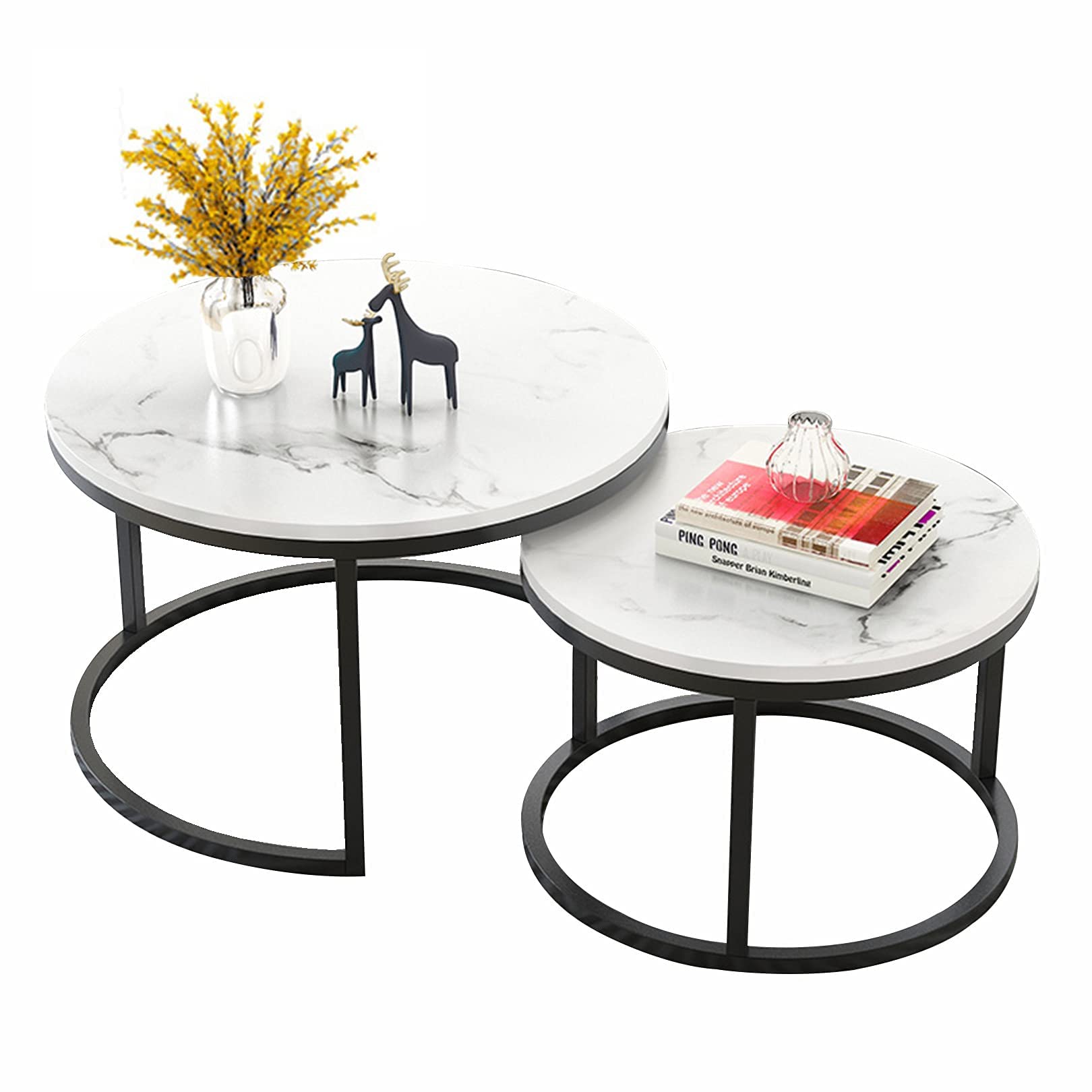 Tables basses rondes bois et métal meuble salon moderne gigogne lot de 2