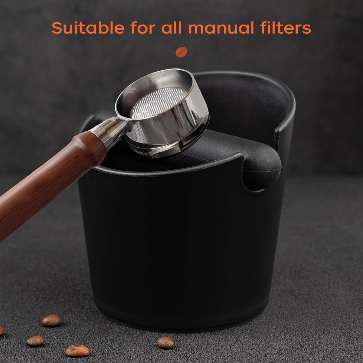 Recipiente para colador de café espresso, caja de café molida, barra extraíble, base antideslizante, negro