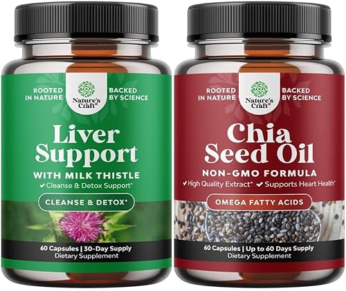 Paquete de suplemento de apoyo hepático de cardo mariano y cápsulas de extracto de aceite de semilla de chía, suplemento de hígado de hierbas con