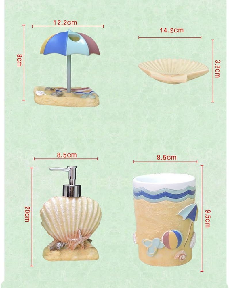AMSS 5pcs Bathroom Accessories Set Seaside beach Design Resin Finish