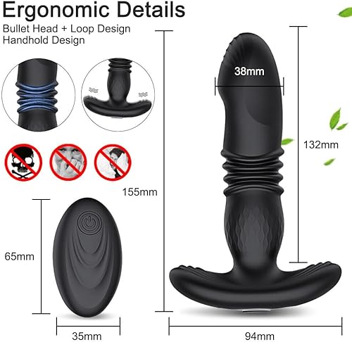 Miniatura 5 de Vibrador anal de empuje con anillo grueso para el pene, 10 x 10, masajeador de próstata y telescópico en forma de consolador, enchufe anal en forma