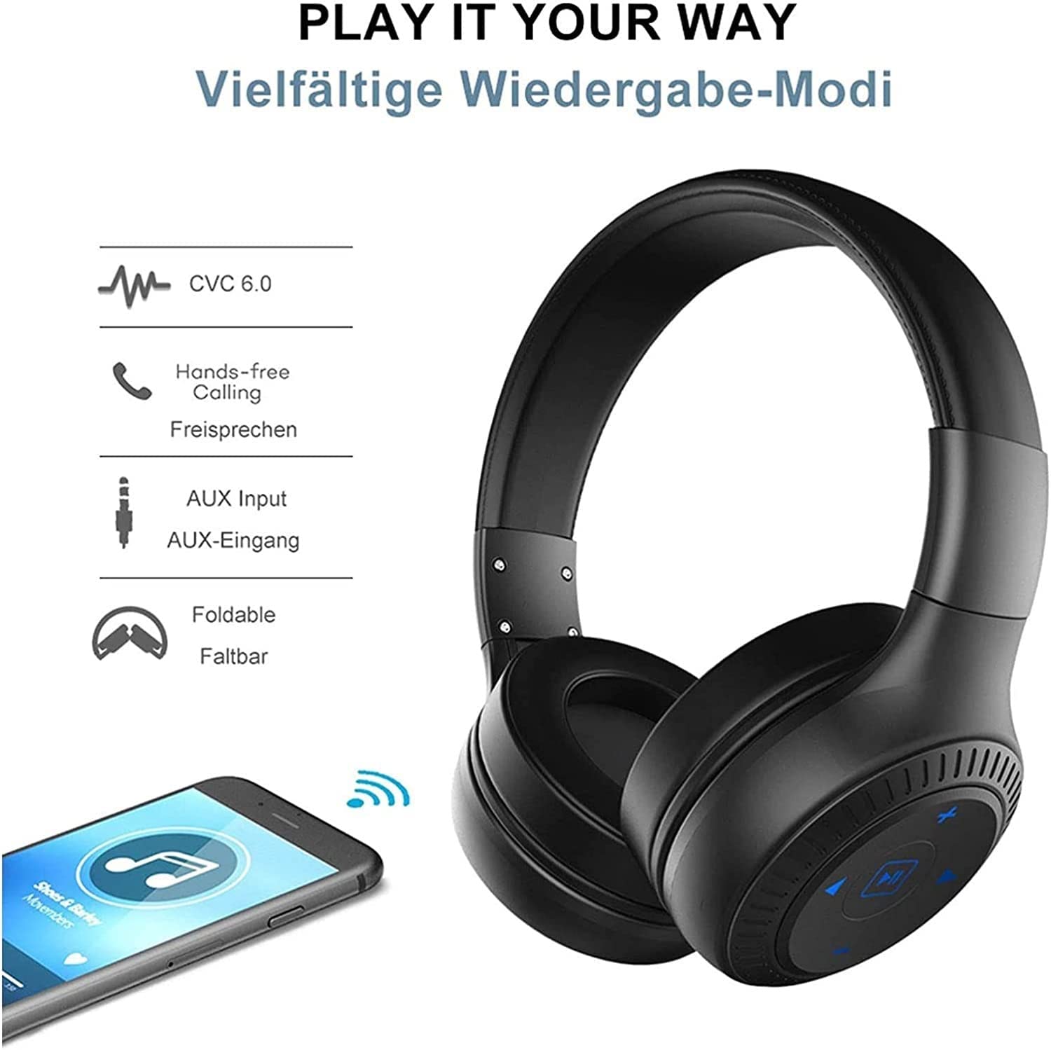 Cuffie Over-Ear con cancellazione del Rumore con Microfono, connettività e 8 Ore di Riproduzione